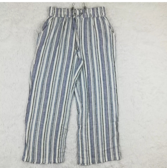 Naturals D&Co Womens Pants Wide Leg Linen Blend Blue Stripe Pull On Pants SZ 1x - Picture 3 of 9